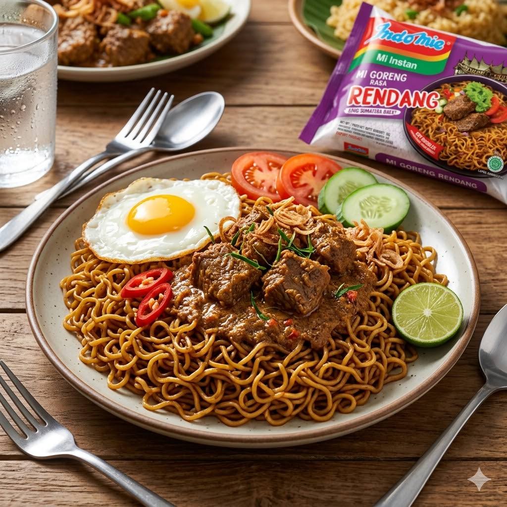 Indomie Goreng Rendang Ayam Fillet Rice Bowl Mantul